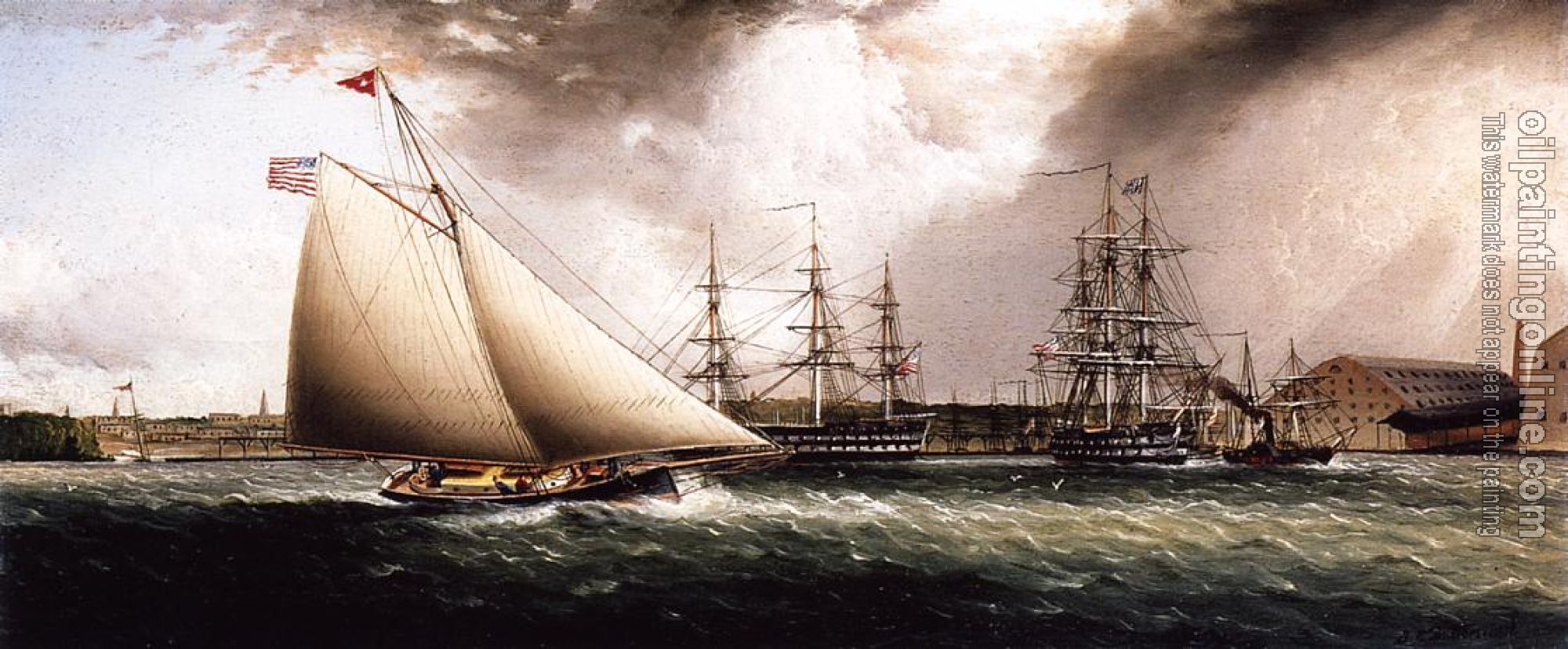 James E Buttersworth - Chapman Dock and Old Brooklyn Navy Yard, East River, New York